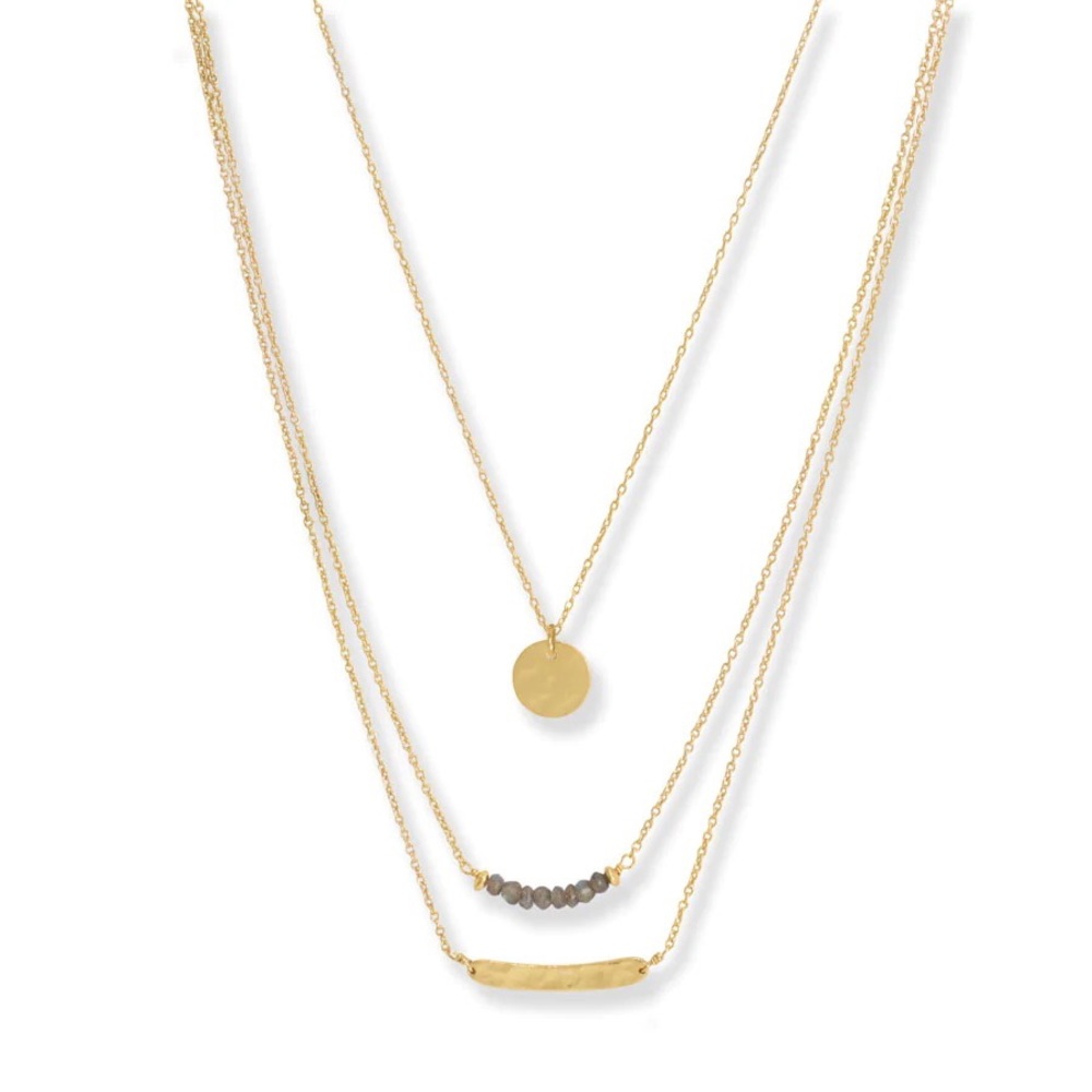 💫 14 Karat Gold Plated Three Strand Labradorite Necklace - Picture 3 of 3